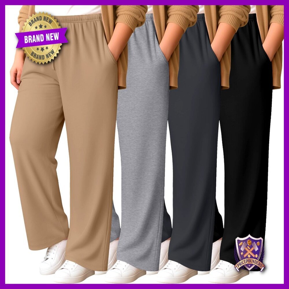 Plus Size Wide Leg Lounge Pants with Pockets, 4 Pack Yoga Sweatpants